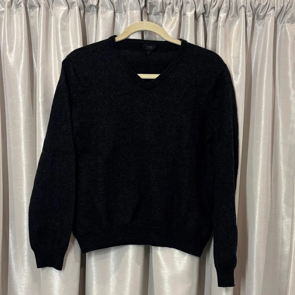 J. Crew Merino Wool Charcoal V-Neck Sweater, Womens XL